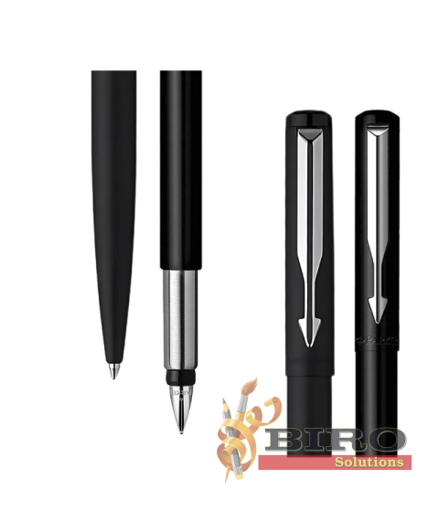 Set Parker Vector Metal Negru GT – stilou + pix, casetă cu fereastră și etui